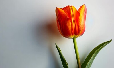 Wall Mural - Bright orange tulip against plain white background