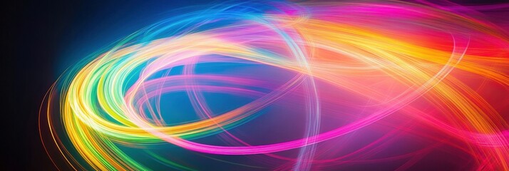 Poster - Colorful abstract light streaks create dynamic patterns in a dark background during a creative art display. Generative AI