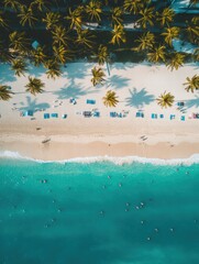 Fototapete - Enjoying a sunny day at a Miami beach with clear water and vibrant palm trees while relaxing under the sun. Generative AI