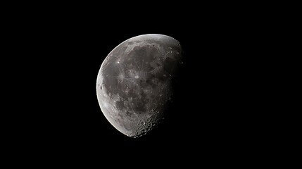 Wall Mural - half moon in dark night sky, detailed surface craters visible.