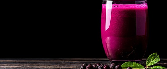 Wall Mural - Refreshing berry smoothie in a glass on a wooden table.