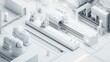 © pook - A minimalist depiction of a modular manufacturing system with customizable production lines and a sleek white aesthetic