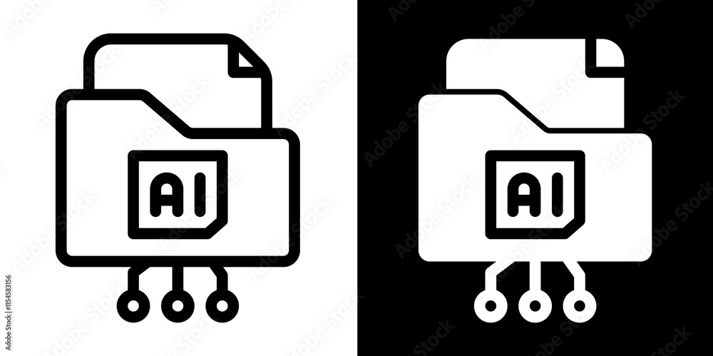 folder with ai mechanism line and glyph icon, outline and glyph vector ...