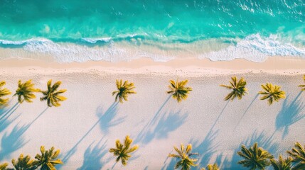 Poster - Sunny beach with swaying palm trees and clear blue water in Miami during midday hours. Generative AI