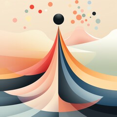 Poster - Abstract art with colorful shapes and a central black circle.