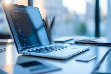 Modern Laptop on a Desk, Business Technology Concept