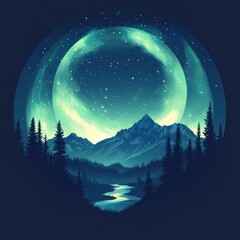 Wall Mural - A beautiful painting of a mountain range with a river flowing through it. Generative AI