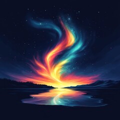 Wall Mural - A colorful aurora with a blue sky background. Generative AI