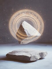 Poster - Soundwave emitting stone visualization abstract studio digital art minimalist environment eye-level view conceptual design