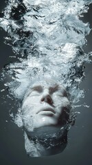 Poster - Submerged mannequin head surrounded by soft glowing light underwater scene artistic dreamy ambiance