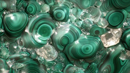 Poster - Polished malachite surface with swirling green patterns gemstone close-up natural environment artistic viewpoint