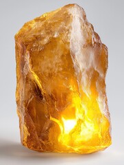 Poster - Rough amber surface glowing softly with trapped light studio setting natural gemstone close-up