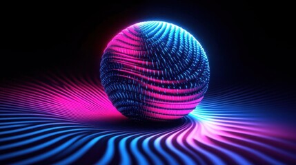 Poster - Glowing sphere with neon pink and blue waves.
