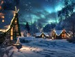 Magical Christmas Campsite Under the Northern Lights at Night