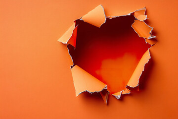 Torn orange paper creating a hole with dramatic texture