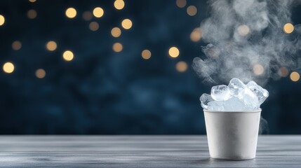 Wall Mural - A smoky, icy cup, the enigmatic still life of cold beverage on wooden table
