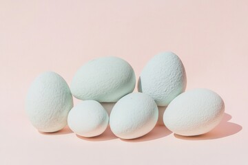 Poster - Pastel Egg Arrangement on Pink Background Minimalist Easter Theme