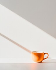 Poster - Minimalist Morning Sunlit Coffee Cup on White Surface