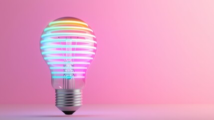 Wall Mural - a colorful led light bulb against a soft pink background, showcasing vibrant hues and modern design.