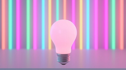 Wall Mural - a glowing pink light bulb stands out against a vibrant, colorful striped background, creating a mode