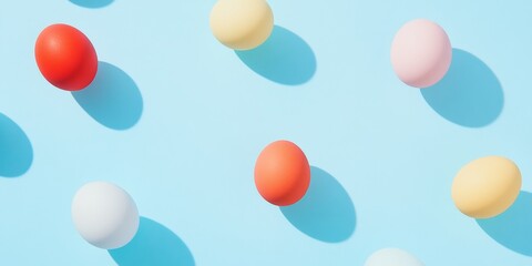 Aufkleber - Colorful Easter Eggs on Pastel Blue Background with Shadows
