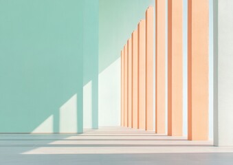 Canvas Print - Modern Minimalist Architecture Featuring Pastel-Colored Columns and Shadows in Daylight