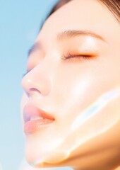 Poster - Radiant Asian Face in Soft Pastel Light Beauty, Tranquility, and Serenity
