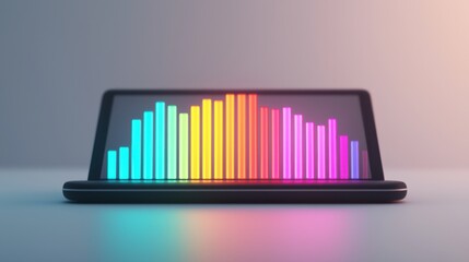 Wall Mural - a colorful sound wave visualization displayed on a laptop screen, showcasing audio levels in vibrant