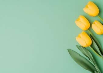 Poster - Vibrant Spring Tulips on Minimalist Green Background - Perfect for Seasonal Banners