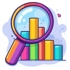 Poster - Magnifying glass analyzing colorful bar graph.