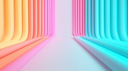 Wall Mural - a vibrant corridor of colorful, curved lines in shades of pink, orange, and blue creates a dynamic a