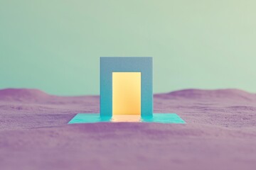 Poster - Illuminated abstract portal artificial landscape 3d render minimalist environment close-up view conceptual design