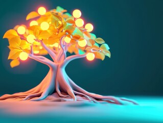 Poster - Illuminated fantasy tree digital art mystical environment vibrant colors creative perspective