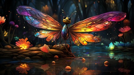Wall Mural - Fantasy insect by water.