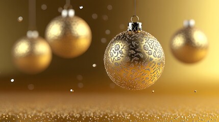 Wall Mural - falling golden 3d christmas ornament with intricate patterns on a radiant gold background – festive 