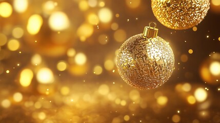 Wall Mural - falling golden 3d christmas ornament with intricate patterns on a radiant gold background – festive 