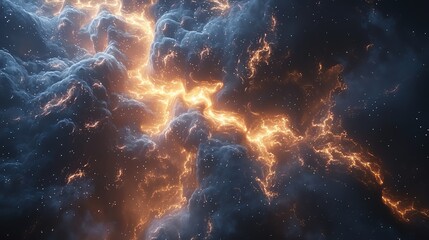 Wall Mural - fiery lightning cracks through dark clouds.