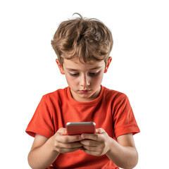 a boy is looking at a cell phone