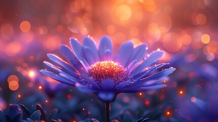 Wall Mural - Glowing purple flower at sunset.