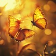 © Kanok - Two vibrant butterflies fluttering softly under a glowing golden sunrise