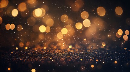 Wall Mural - abstract gold glitter twinkling lights on a grunge background with defocused bokeh effect, sparkling