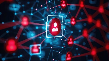 Poster - A digital network illustration featuring interconnected user profiles, symbolizing social connections and communication in a modern technological landscape.