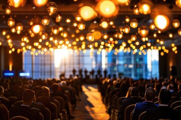 Poster - A vibrant conference scene with glowing lights, an engaged audience, and a stage in the background, creating an inviting atmosphere for presentations.