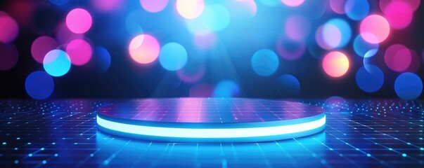 Poster - A vibrant, illuminated platform with colorful bokeh lights in the background, creating a dynamic, energetic atmosphere.