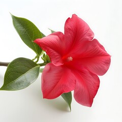 Wall Mural - Pink hibiscus flower with leaves isolated on white background cutout