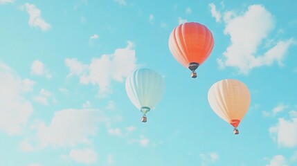  Colorful Hot Air Balloons Floating in Bright Blue Sky