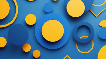 Poster - Dynamic Blue and Yellow Gradient with Geometric Shapes Overlay