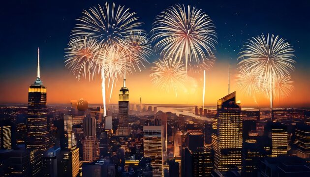 firework city skyline colorful illustration background new year