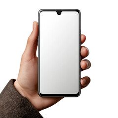 Poster - Realistic Hand Holding Modern Smartphone with Blank Screen