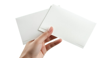 Poster - Hand Holding Two Blank White Envelopes on transparent Background